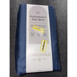Threshold KING 400 Thread Count Performance Flat Sheet Metallic Blue NEW